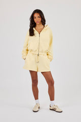 Cernucci Cropped Zip Through Hoodie & Embroidered Short - Lemon