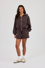 Cernucci Zip Through Cropped Hoodie - Coffee