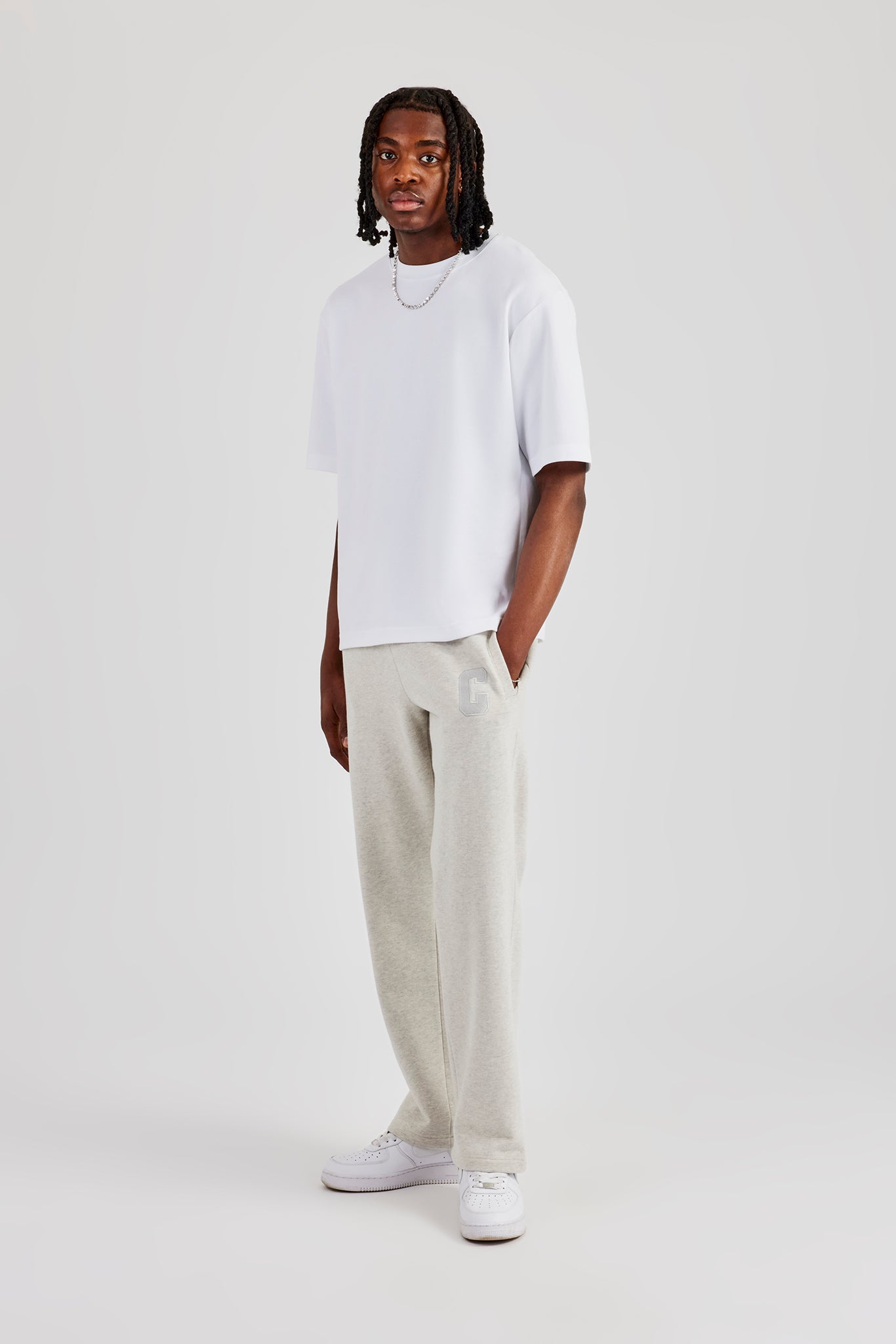 Embroidered C Straight Leg Jogger - Ash Grey