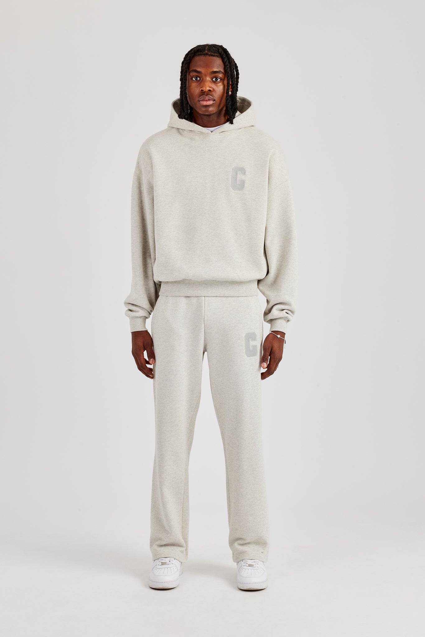 Embroidered C Boxy Hooded Tracksuit - Ash Grey