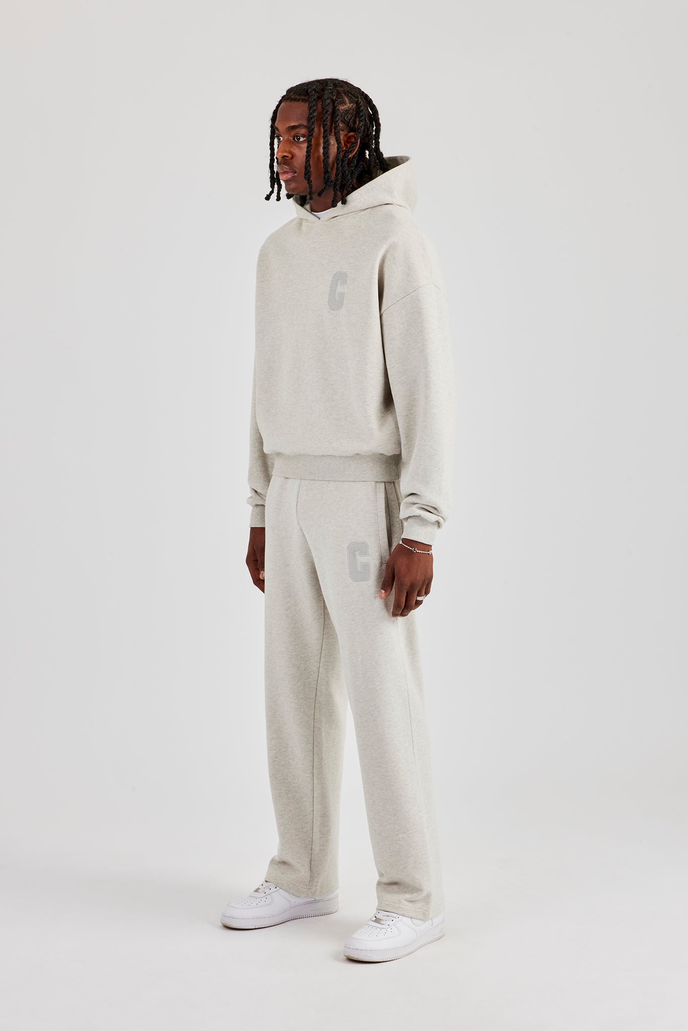 Embroidered C Boxy Hooded Tracksuit - Ash Grey