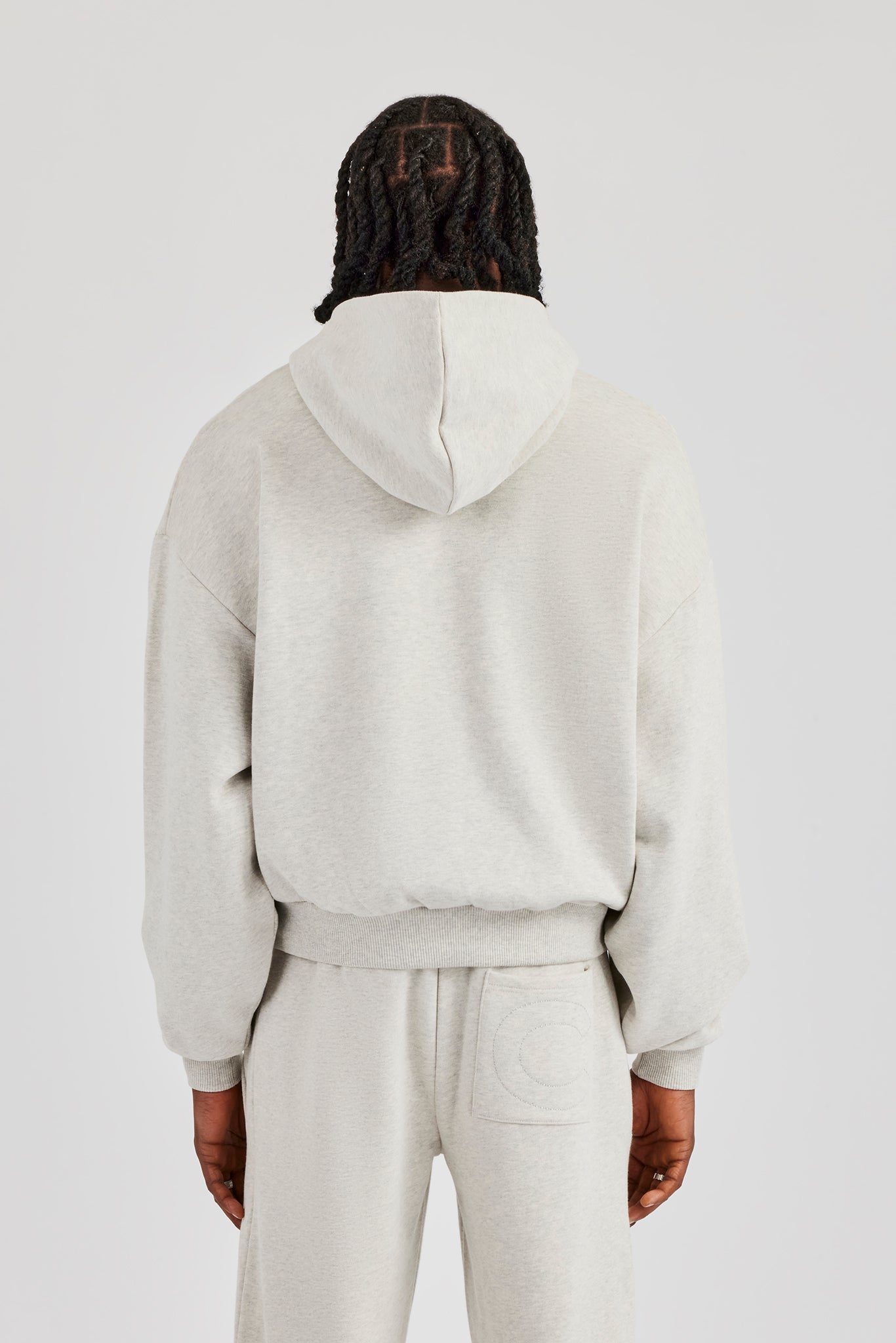 Embroidered C Boxy Zip Through Hoodie - Ash Grey