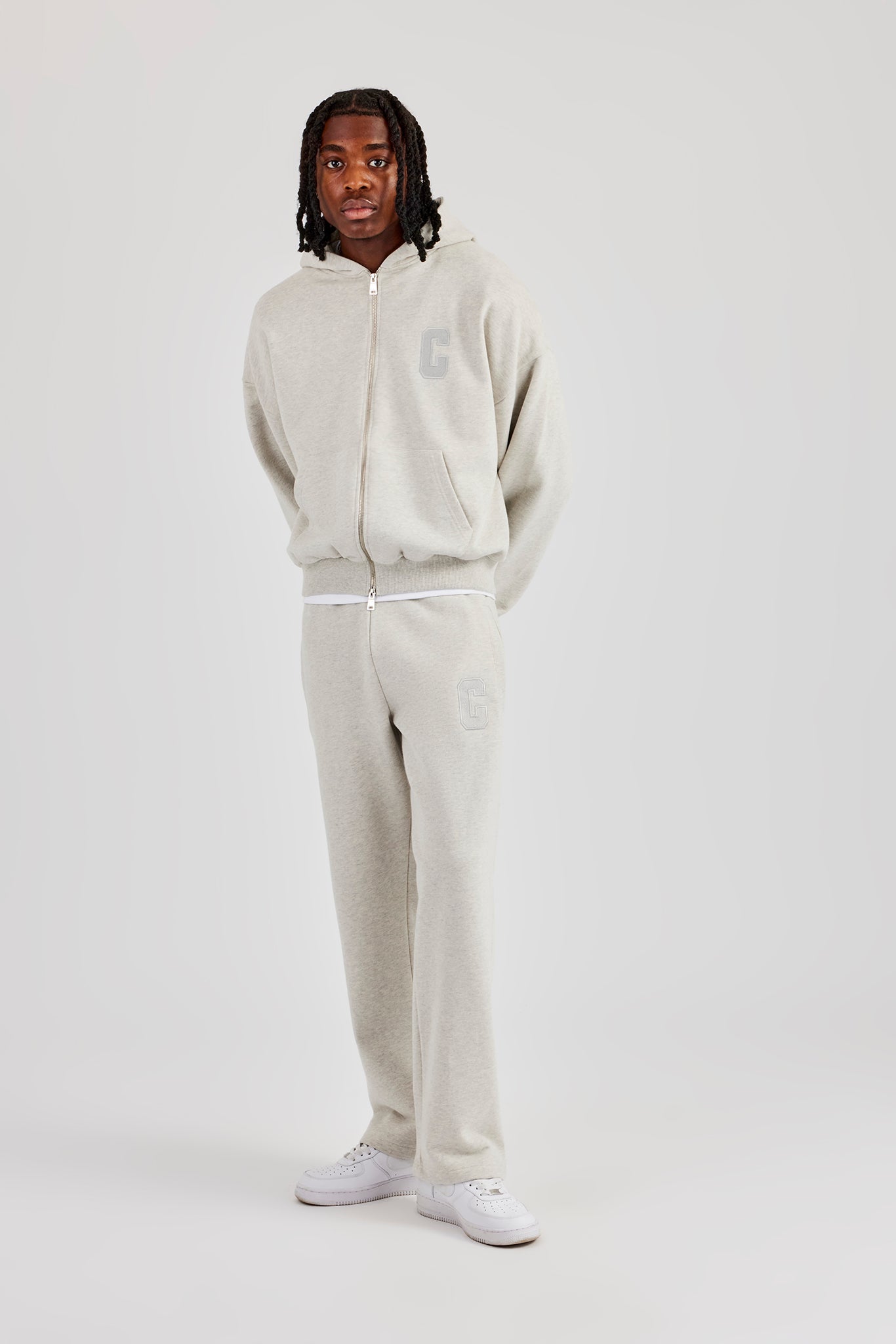 Embroidered C Boxy Zip Through Tracksuit - Ash Grey