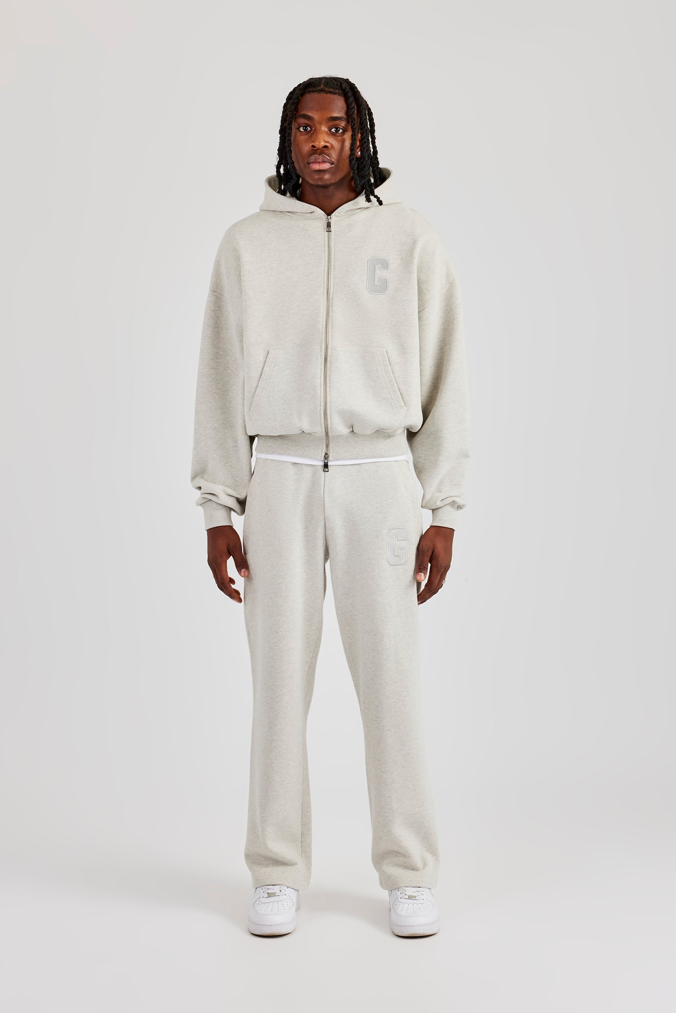 Embroidered C Boxy Zip Through Tracksuit - Ash Grey