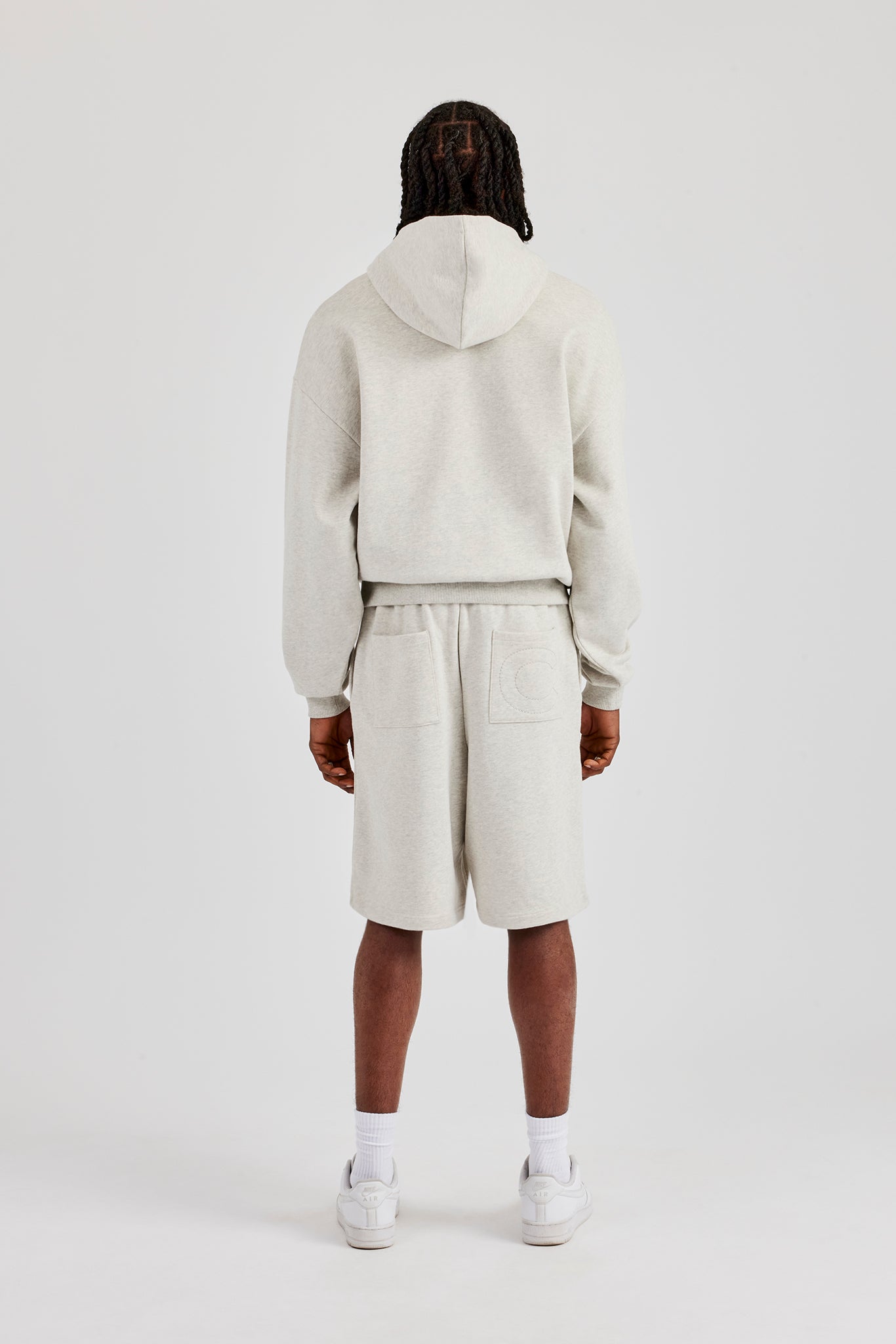 Embroidered C Boxy Hoodie & Short - Ash Grey