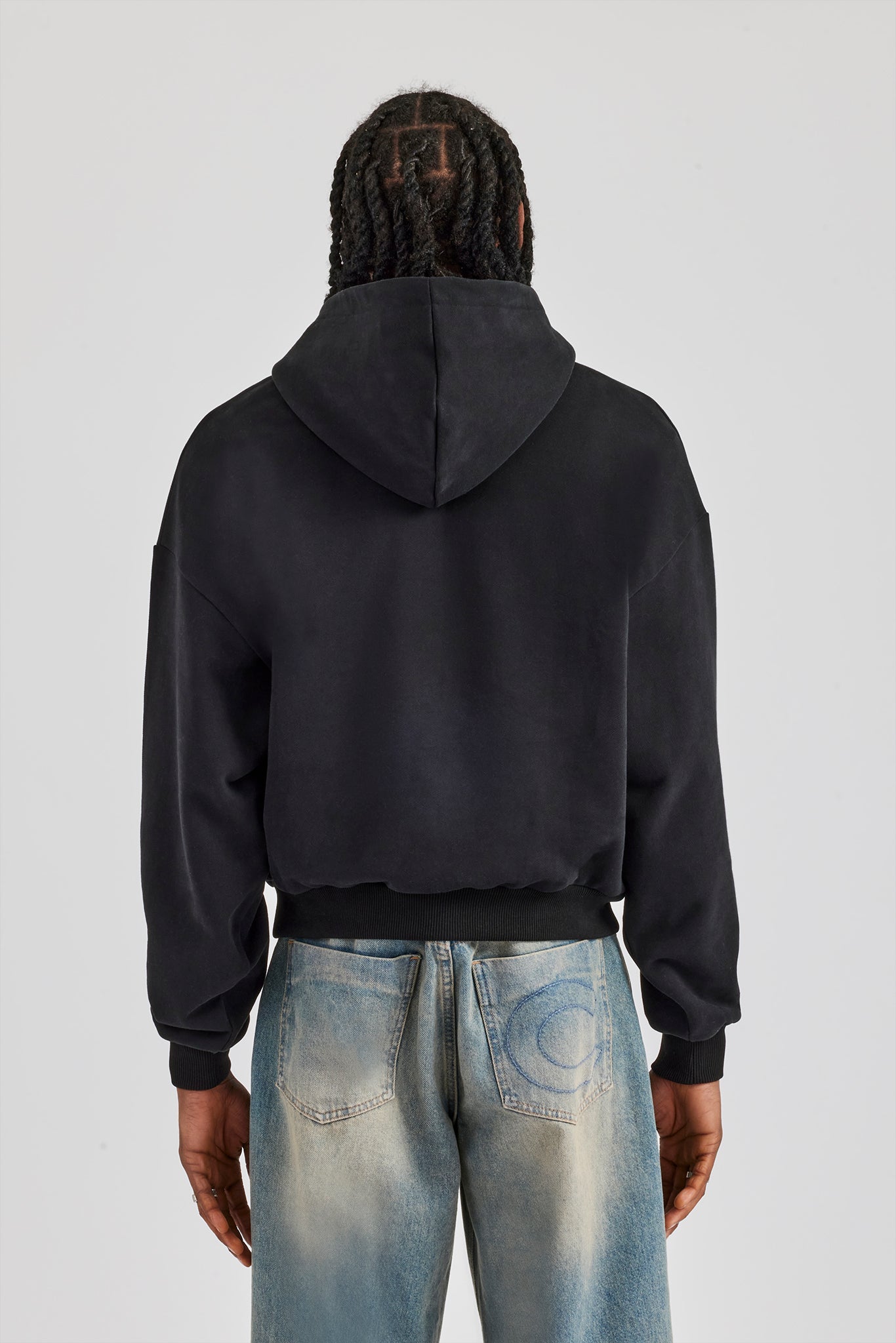 Embroidered C Boxy Hoodie - Black