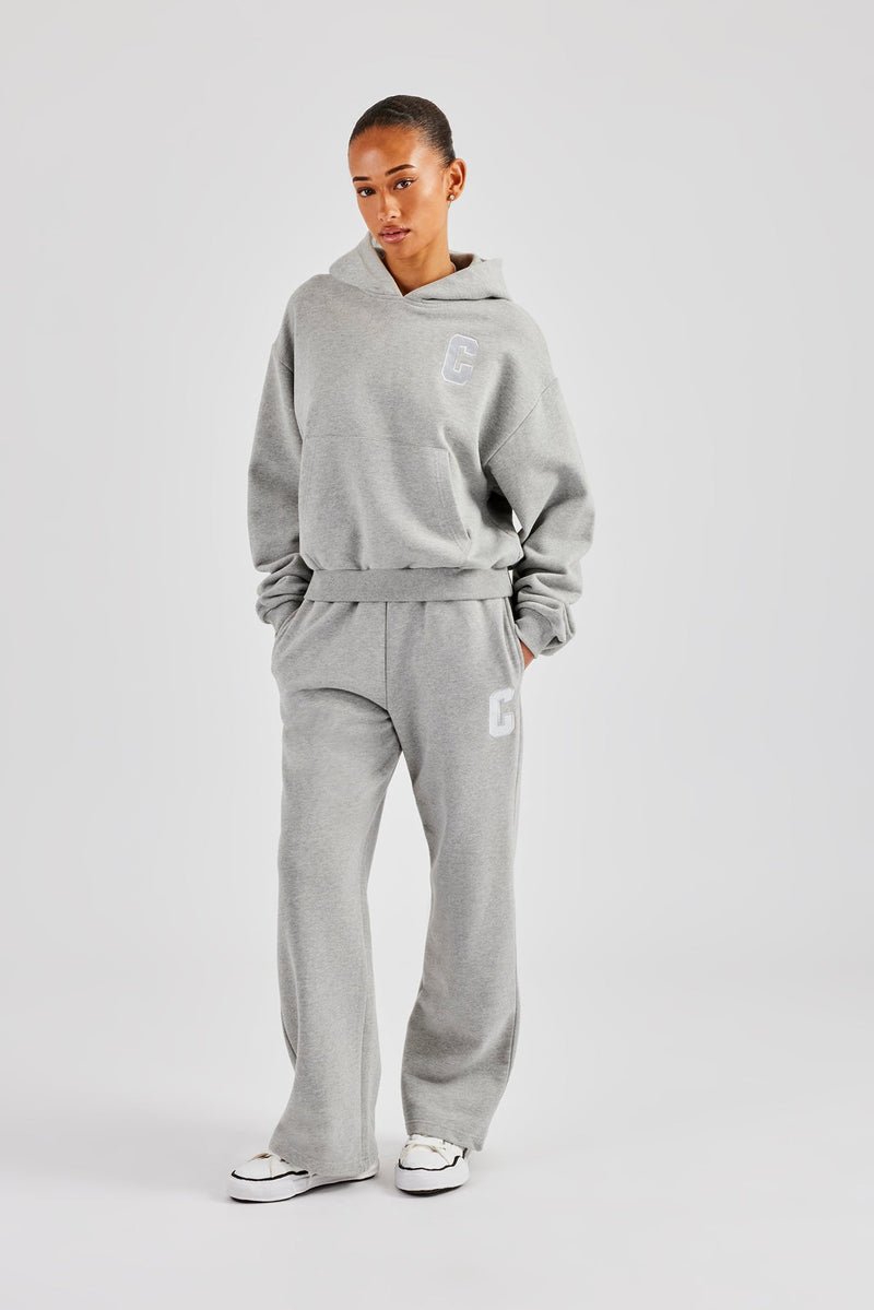 Embroidered C Boxy Hoodie - Grey Marl