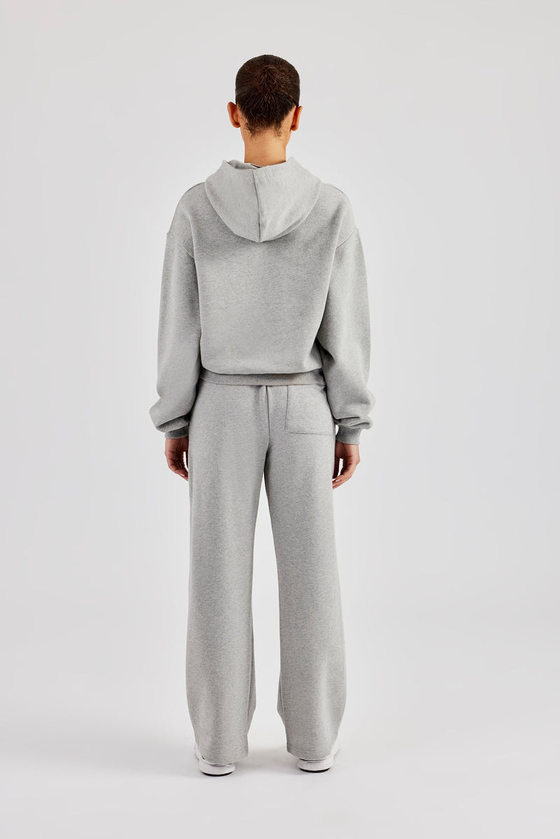 Embroidered C Boxy Hoodie - Grey Marl