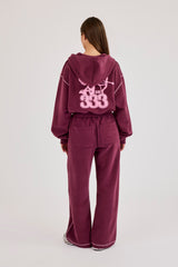 Contrast Stitch 333 Cherub & Bow Cropped Hoodie & Wide Leg Jogger – Berry