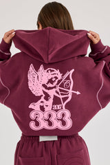 Contrast Stitch 333 Cherub & Bow Cropped Hoodie & Wide Leg Jogger – Berry