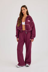 Contrast Stitch 333 Cherub & Bow Cropped Hoodie & Wide Leg Jogger – Berry