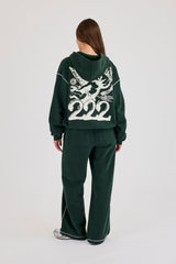 Contrast Stitch 222 Cherub Hoodie & Wide Leg Jogger – Dark Green