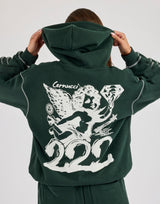 Contrast Stitch 222 Cherub Hoodie - Dark Green