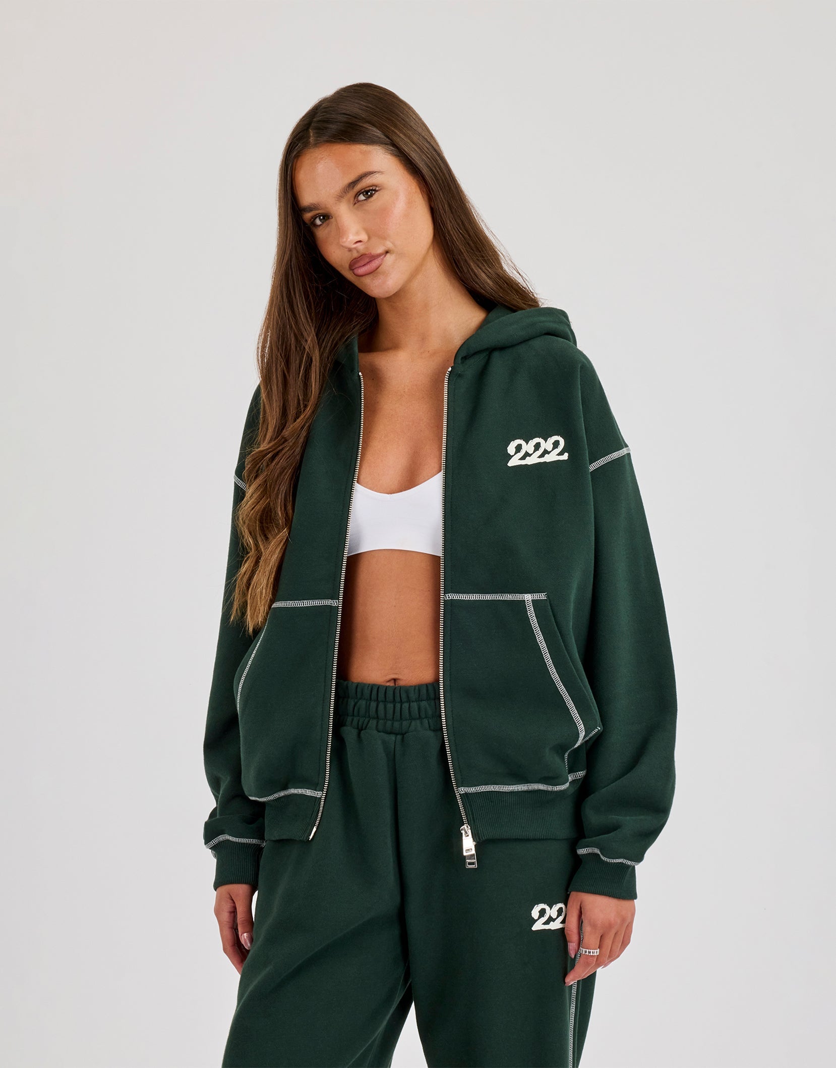 Contrast Stitch 222 Cherub Hoodie - Dark Green