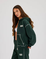 Contrast Stitch 222 Cherub Hoodie - Dark Green