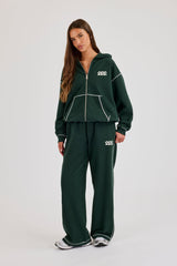 Contrast Stitch 222 Cherub Hoodie & Wide Leg Jogger – Dark Green