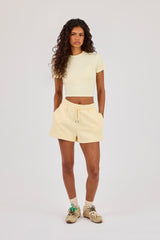 Embroidered Baby Tee & Embroidered Short  - Butter Yellow