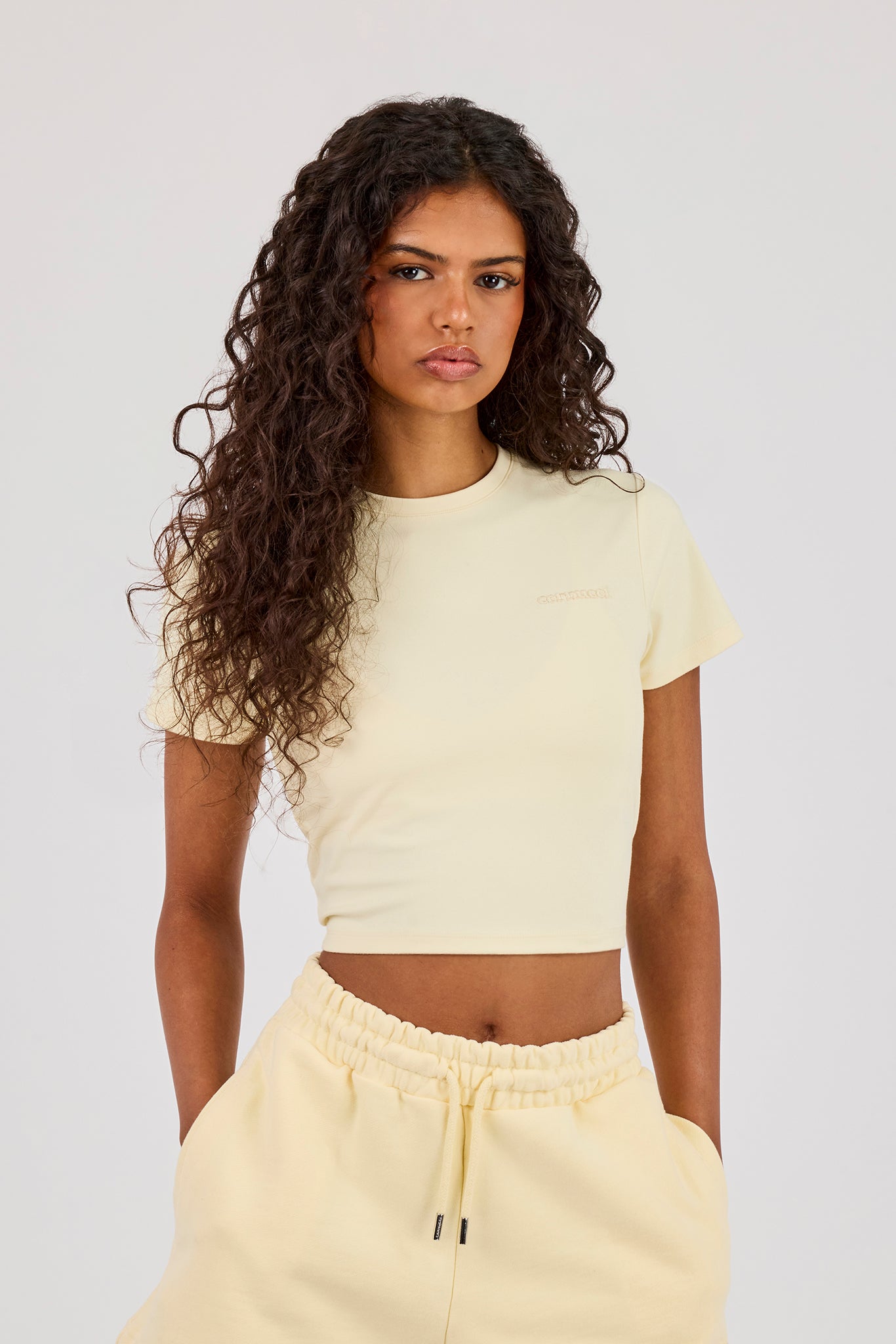 Embroidered Baby Tee - Butter Yellow