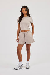Embroidered Baby Tee & Embroidered Short  - Stone