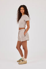 Embroidered Baby Tee & Embroidered Short  - Stone