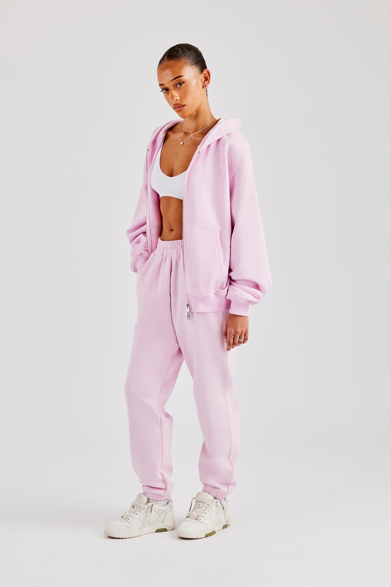 Oversized Zip Through Hoodie & Cuffed Joggers - Pink