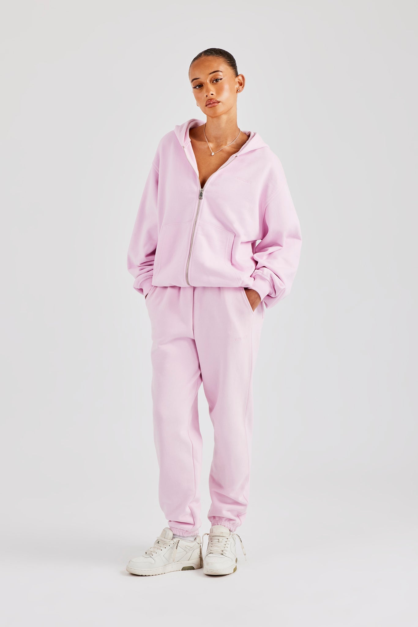 Oversized Zip Through Hoodie & Cuffed Joggers - Pink