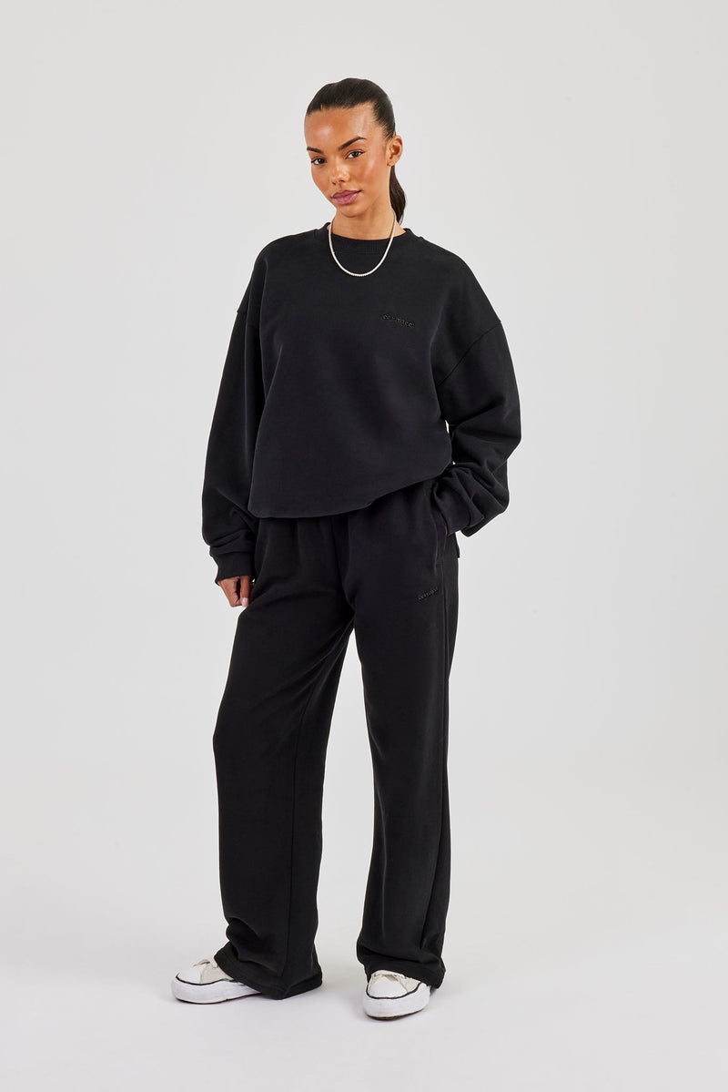 Oversized Sweater & Wide Leg Jogger - Black