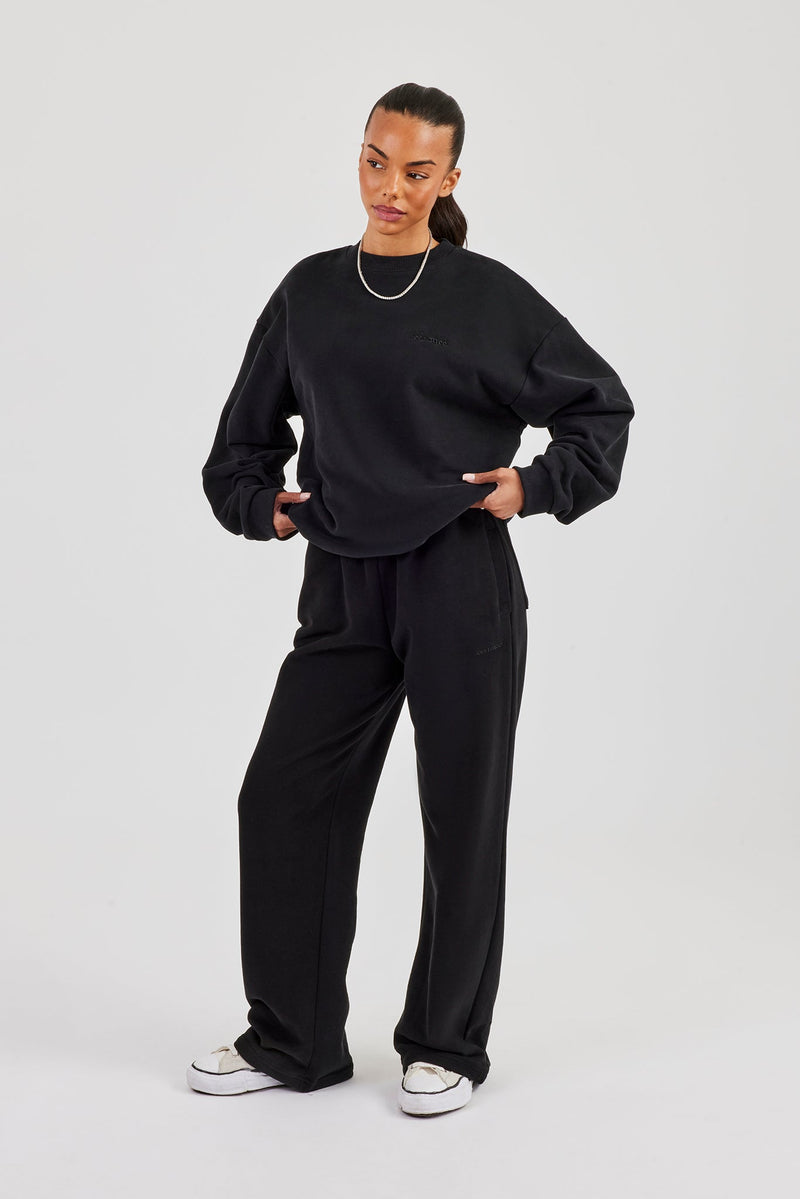 Oversized Sweater & Wide Leg Jogger - Black