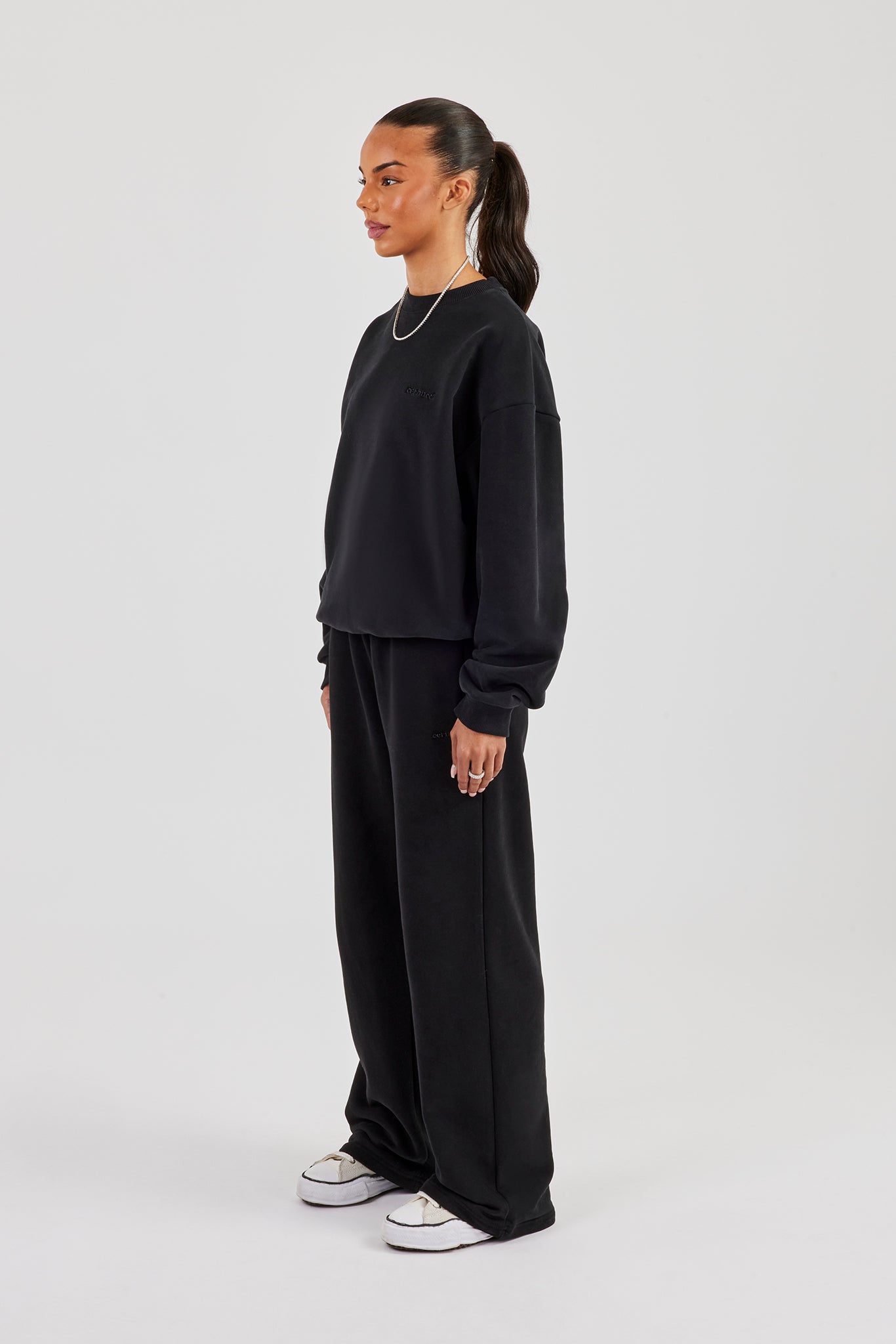 Oversized Sweater & Wide Leg Jogger - Black
