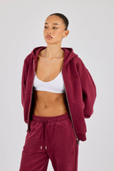 Oversized Zip Through Hoodie - Burgundy