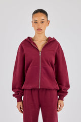 Oversized Zip Through Hoodie - Burgundy