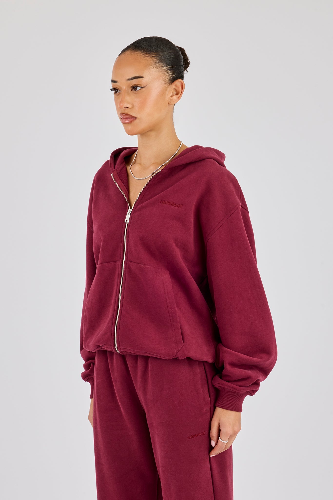 Oversized Zip Through Hoodie - Burgundy