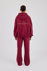 Oversized Zip Through Hoodie & Jogger - Burgundy