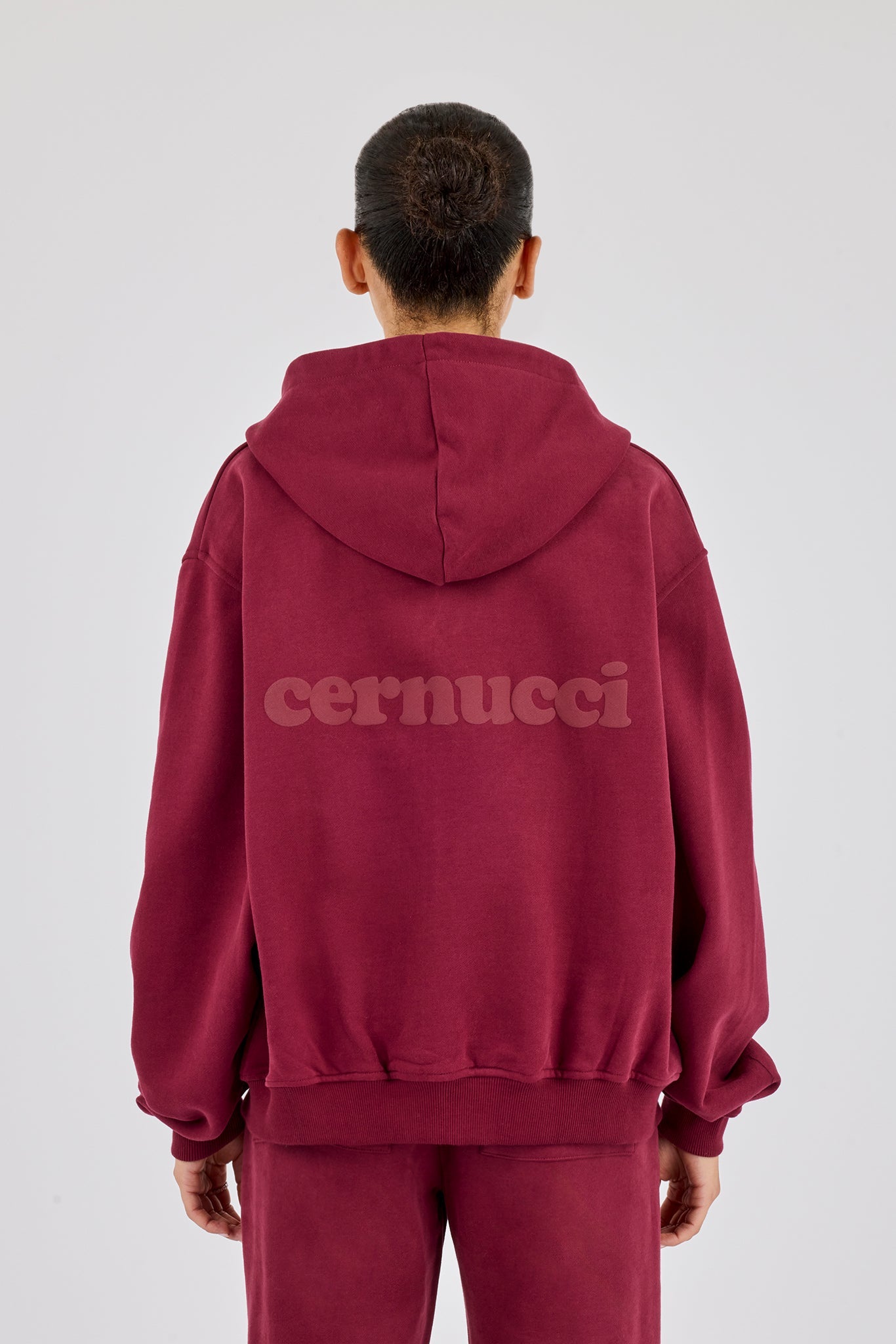 Oversized Zip Through Hoodie - Burgundy