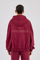 Oversized Zip Through Hoodie - Burgundy