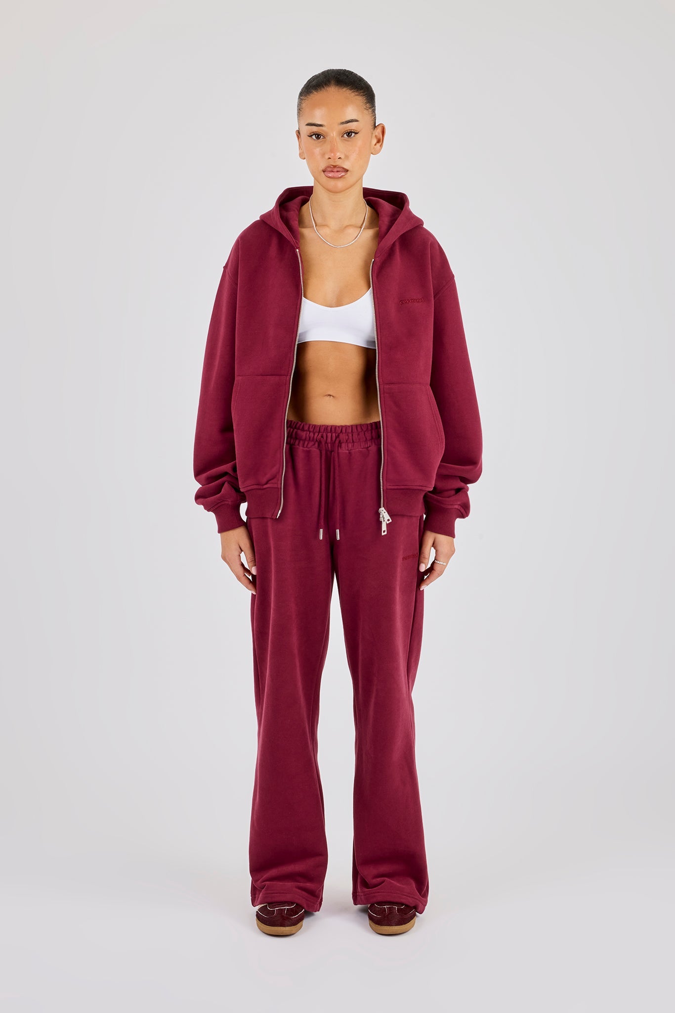 Oversized Zip Through Hoodie & Jogger - Burgundy