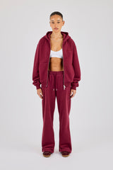 Oversized Zip Through Hoodie & Jogger - Burgundy