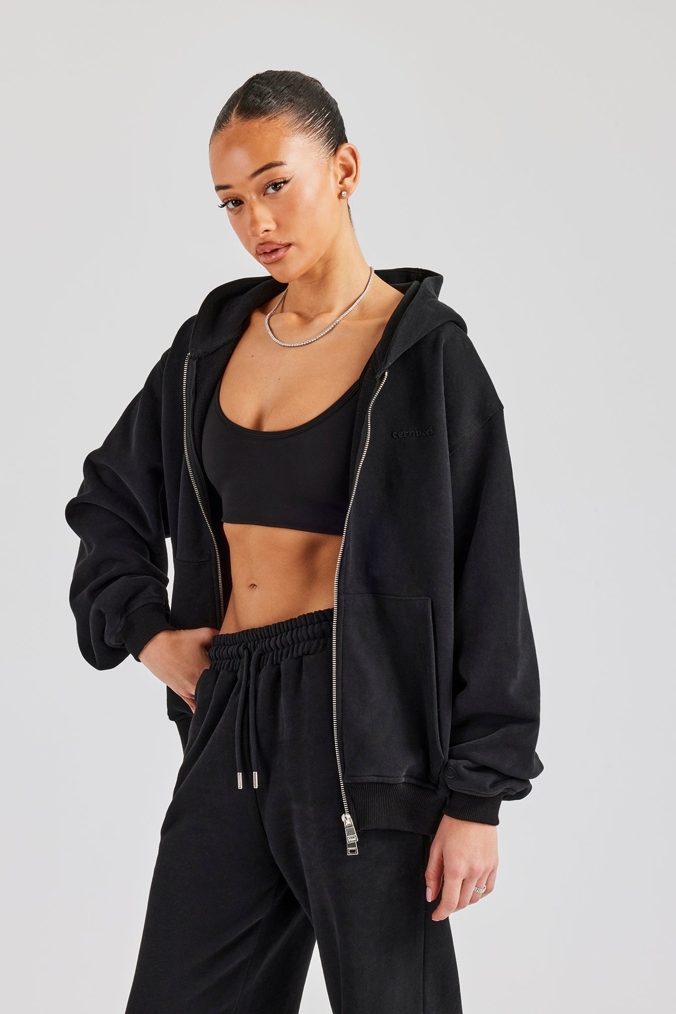 Oversized Zip Through Hoodie - Black