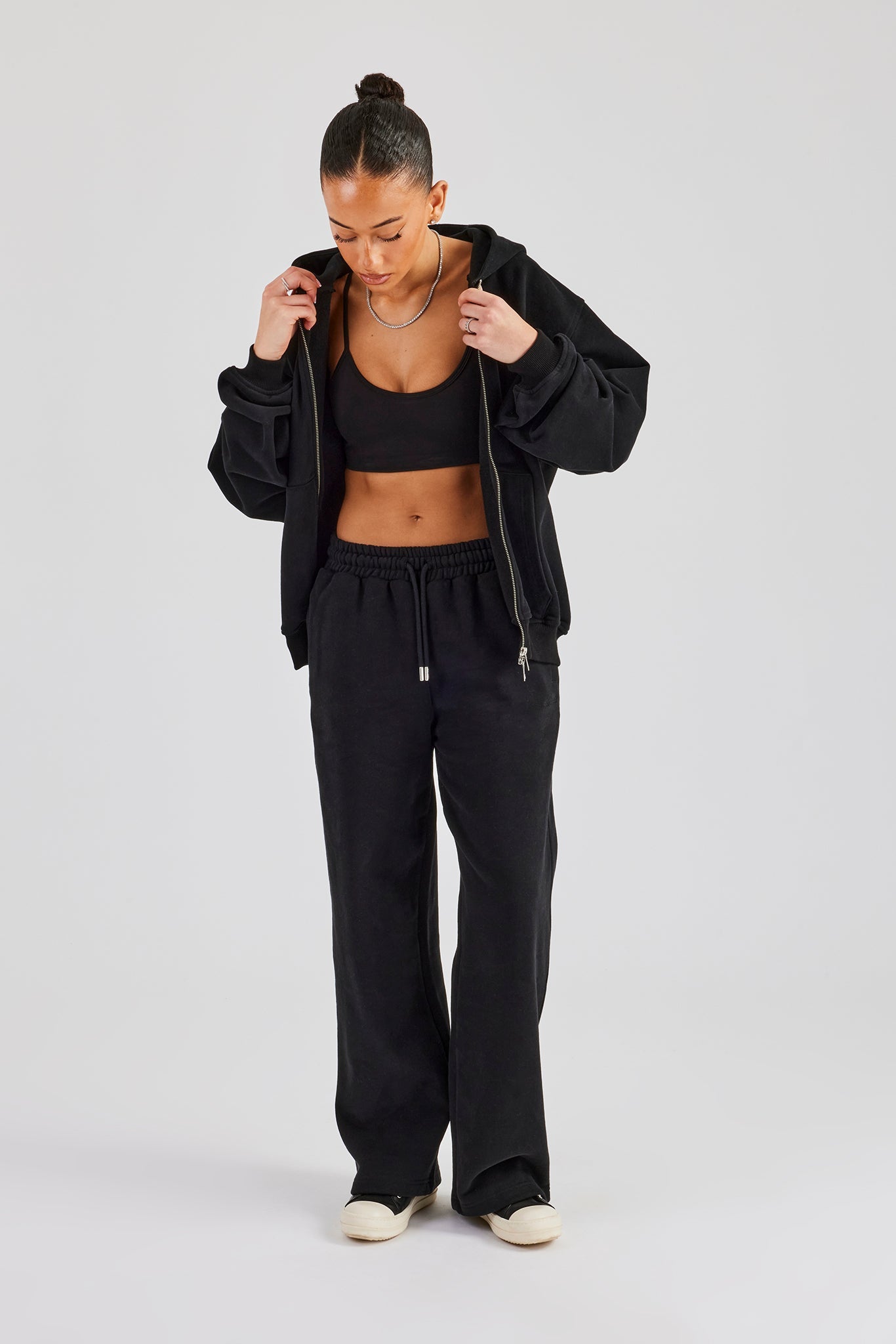 Oversized Zip Through Hoodie - Black