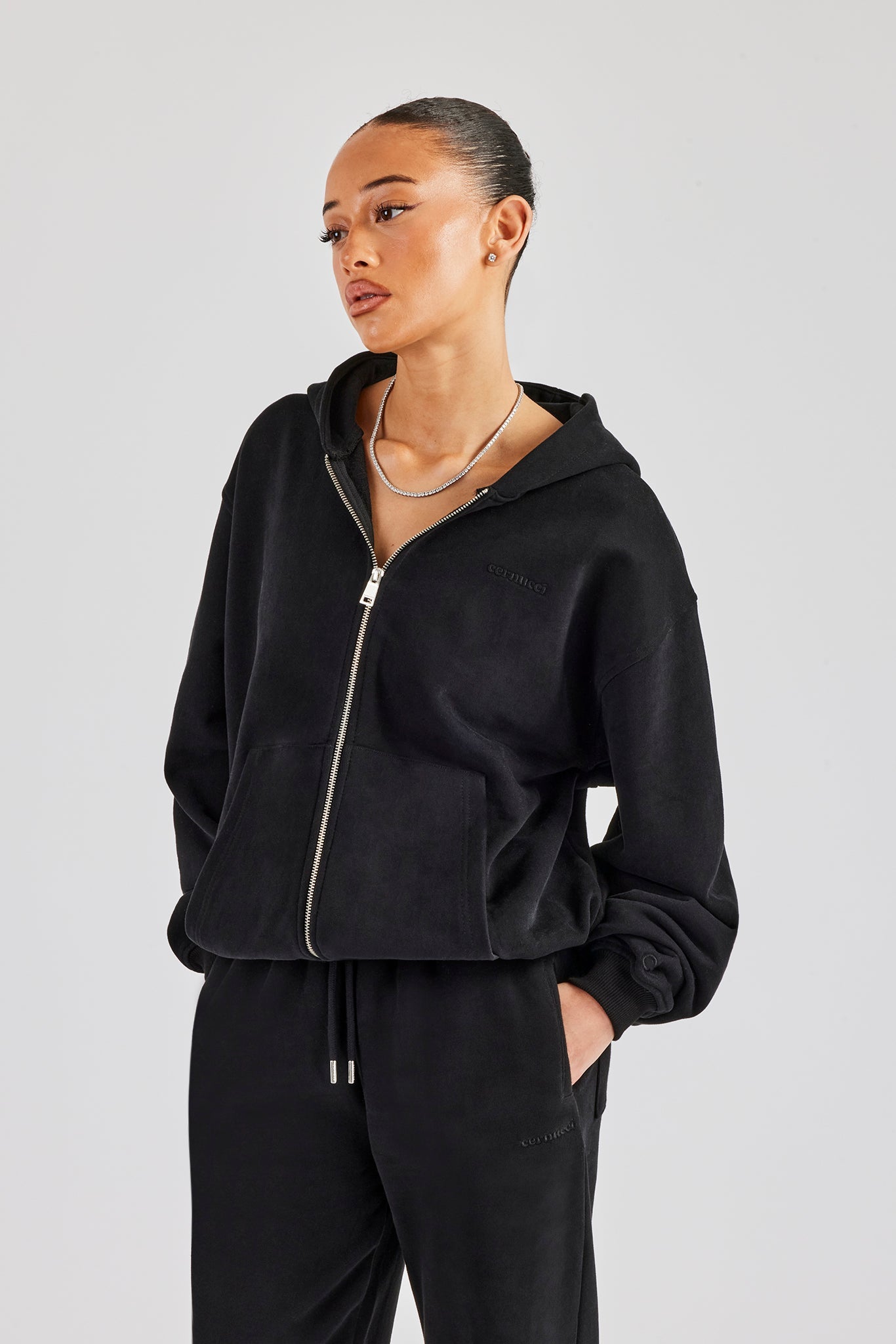 Oversized Zip Through Hoodie - Black
