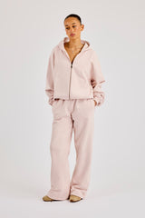 Oversized Zip Through Hoodie & Wide Leg Jogger- Dusty Pink