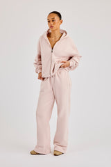 Oversized Zip Through Hoodie & Wide Leg Jogger- Dusty Pink