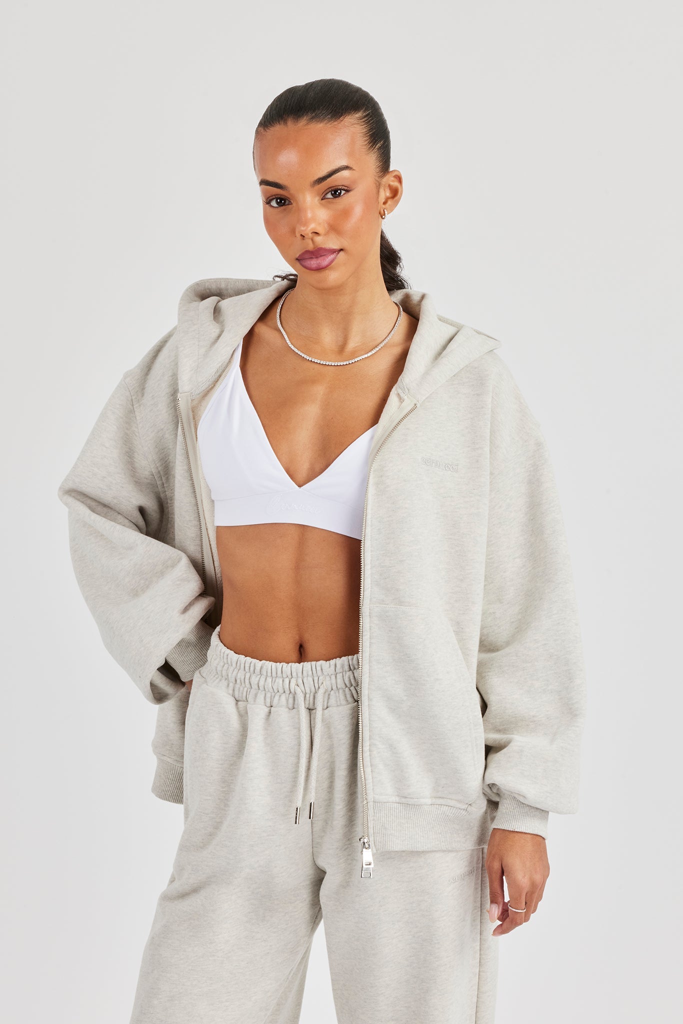 Oversized Zip Through Hoodie - Ash Grey