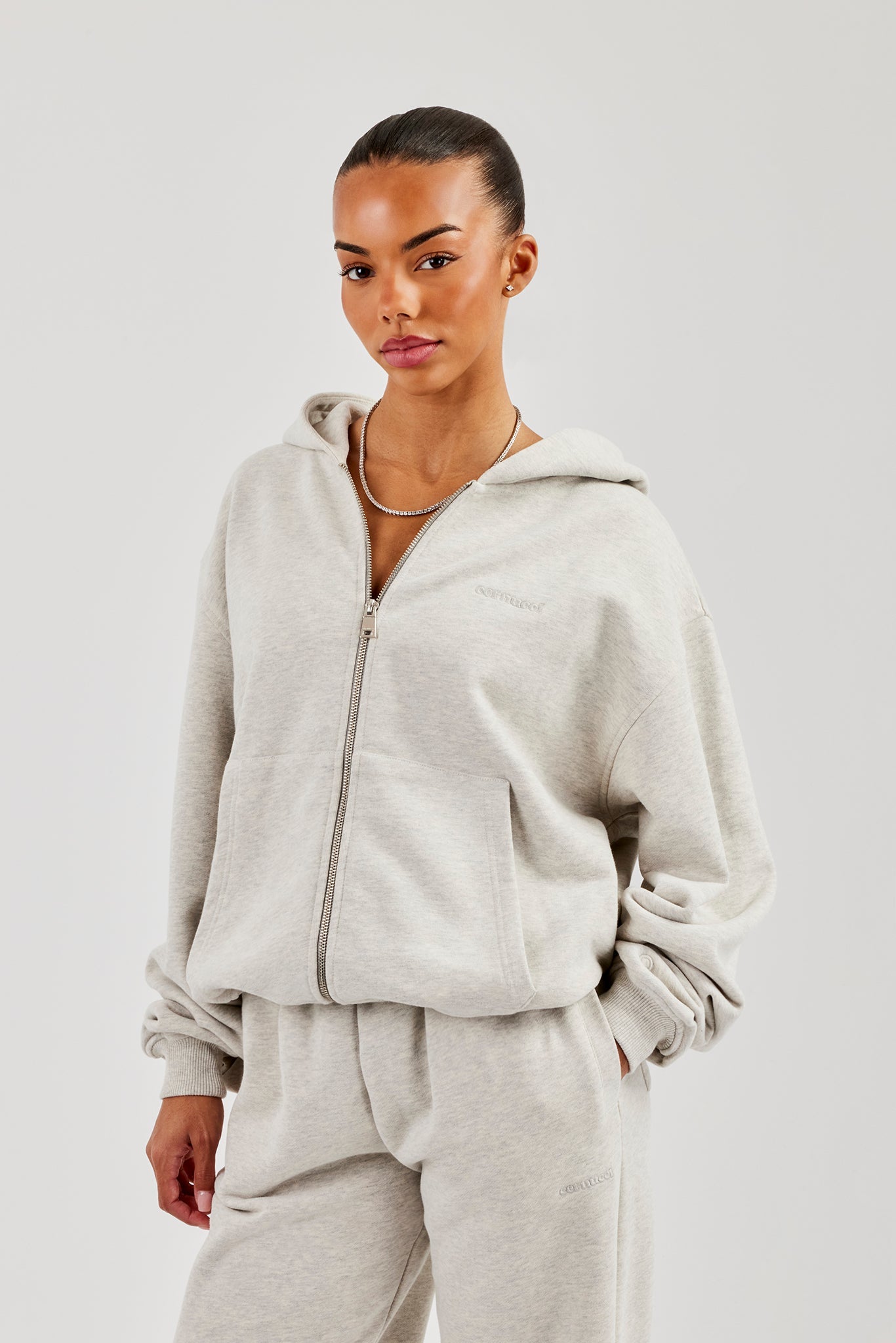 Oversized Zip Through Hoodie - Ash Grey