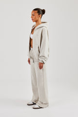 Oversized Zip Through Hoodie & Embroidered Wide Leg Jogger - Ash Grey