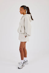 Cernucci Oversized Zip Through Hoodie & Embroidered Short  Ash Grey