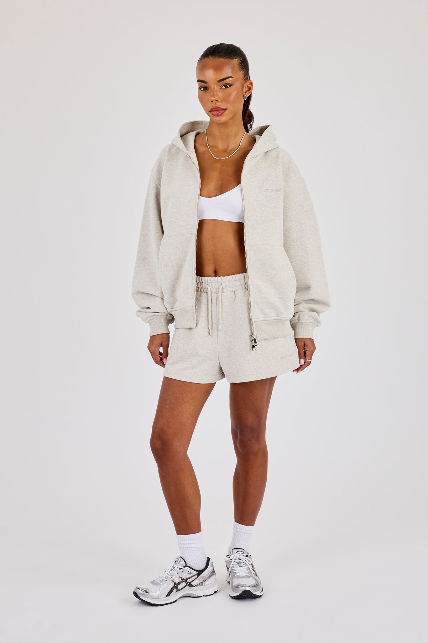Cernucci Oversized Zip Through Hoodie & Embroidered Short  Ash Grey