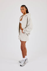 Cernucci Oversized Zip Through Hoodie & Embroidered Short  Ash Grey