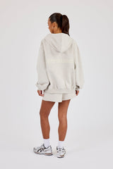 Cernucci Oversized Zip Through Hoodie & Embroidered Short  Ash Grey