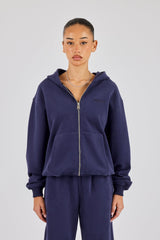 Oversized Zip Through Hoodie - Navy